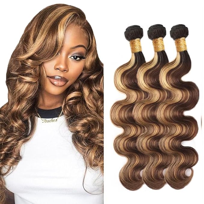 30 32 34 Inch Honey Blonde Body Wave Bundles P4/27 Body Wave Bundle Brazilian Virgin Hair 3 Bundles Color 27 Hair Extensions