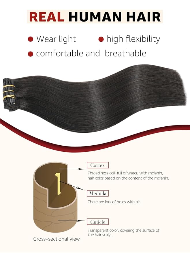 Clip in Hair Extensions Real Human Hair, 22 Inch 120g, #1B Natural Black,Remy Human 6Pcs With 18 Clips Hair Extensions Clip ins for Women, Natural Human Hair(#1B,22'')