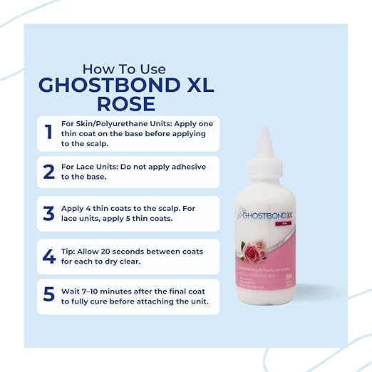 GHOSTBOND XL Hair Replacement Adhesive - 5oz - Invisible Bonding Wig Glue: Extra Moisture Control - Water & Oil-Resistant, Light Hold for Poly and Lace Hairpiece, Wig, Toupee Systems, (Rose)