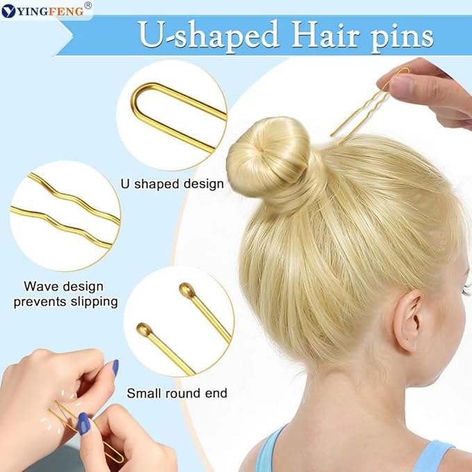 YINGFENG 134 Pcs Beige Hair Bun Maker Kit for Kids Small - 4 Hair Donuts for Buns, 20 Hair Nets for Buns, 100 U Shaped Bobby Pins, 10 Hair Bands, for Girls, Ballet Dance, Hair Accessories for Women