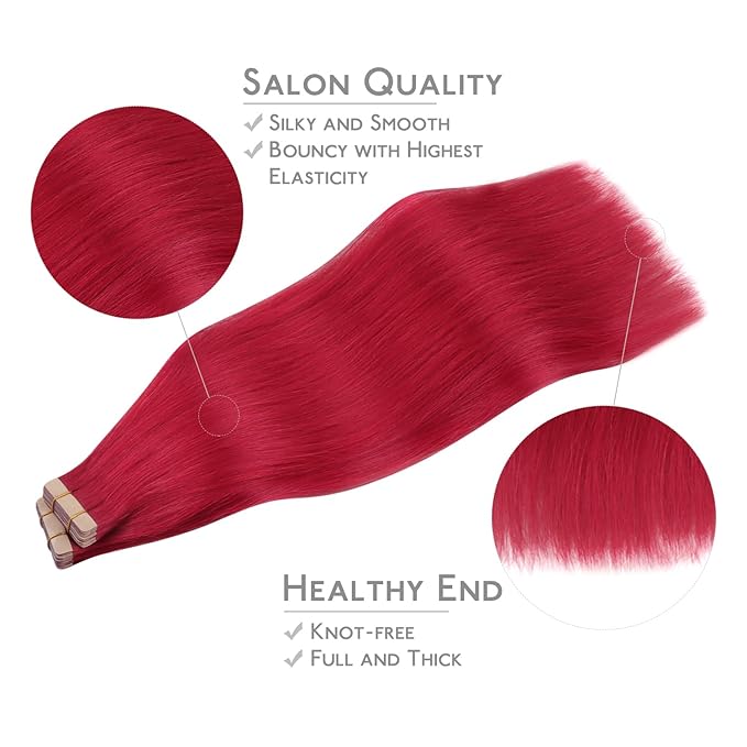 WENNALIFE Tape in Hair Extensions Human Hair, 40pcs 100g 14 inch Red Hair Extensions Real Human Hair Straight Tape in Extensions Invisible Human Hair Extensions Reusable Real Hair Extensions