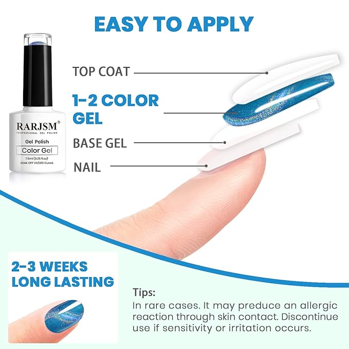 RARJSM Cat Eye Gel Nail Polish, Galaxy Chameleon Magnetic Gel Polish Blue Holographic Glitter Soak Off U V L E D DIY Manicure Art for Salon Designs and Home DIY 7.5ML/0.26fl oz