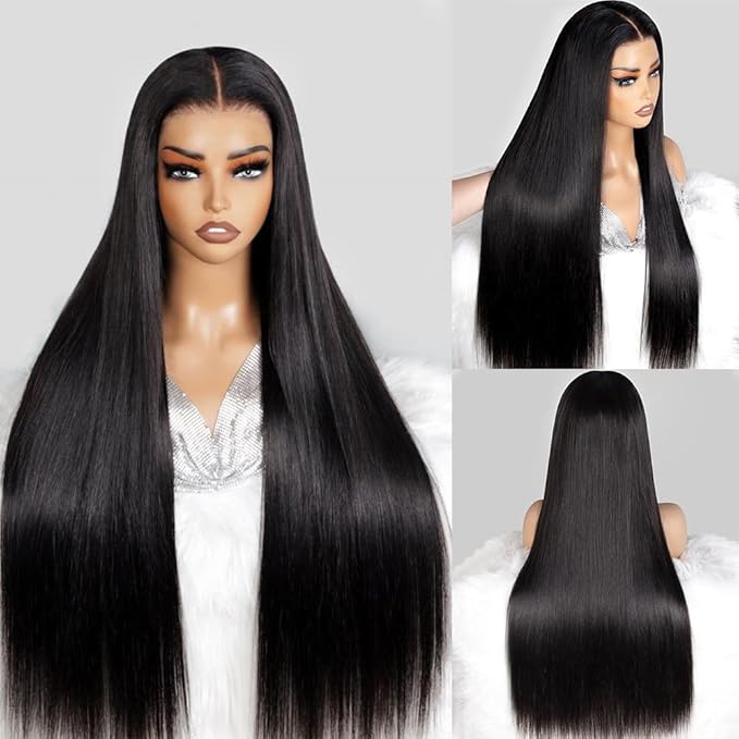 250 Density Straight Lace Front Wigs Human Hair 13x6 Full Lace Frontal Wigs 12A Brazilian Virgin Human Hair Wigs Extra Deep Parting Full Large Lace Wigs for Black Women #1B 16Inch