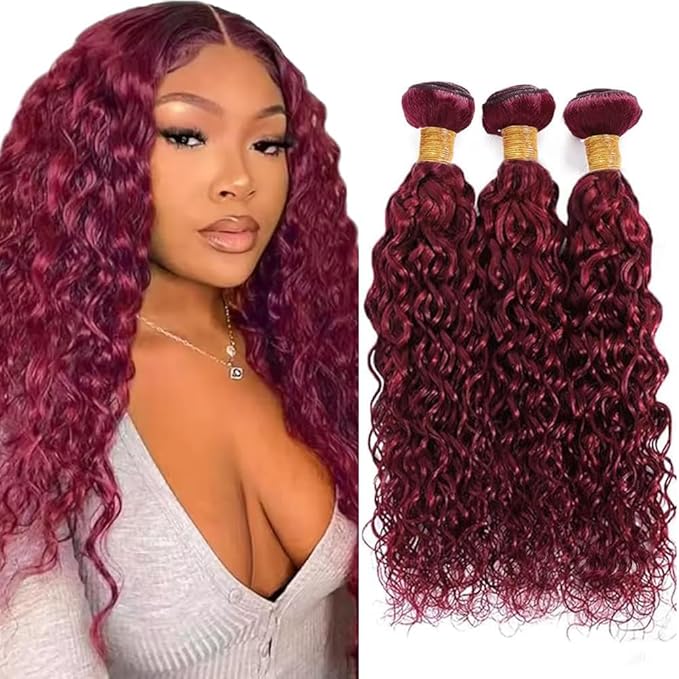 Burgundy Human Hair Bundles 99J Water Wave 3 Bundles 20 22 24 inch 8A Brazilian Unprocessed Virgin Hair Color Red Bundle 150g