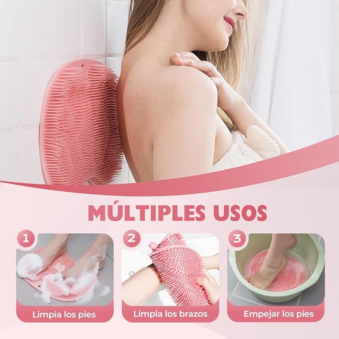 Shower Foot Scrubber Mat, 2025 New Foot Back Cleaning Pad Back Washer with Non-Slip Suction Cups, Wall Mounted Exfoliating Bath Wash Pad for Men and Women (Grey)