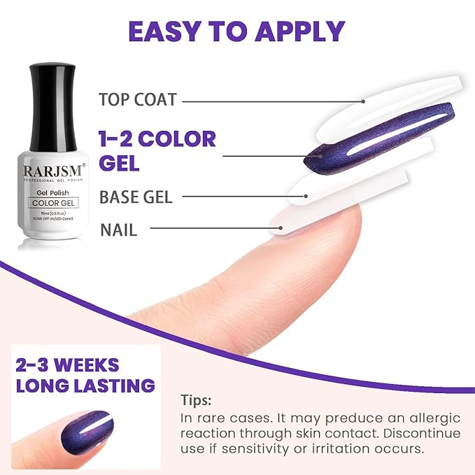 RARJSM Holographic Chameleon Gel Nail Polish Dark Blue to Red Purple Glitter Multichrome Color Changing Gel Polish Curing Requires Sparkle Shimmer Nail Gel Varnish Soak Off DIY at Home Salon 15ml