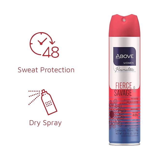 ABOVE Fierce and Savage - 48 Hours Personalities Antiperspirant Deodorant for Women - Notes of Pink Pepper and Jasmine - Dry Spray Protects Against Sweat and Body Odor - Alcohol Free - 3.17 oz