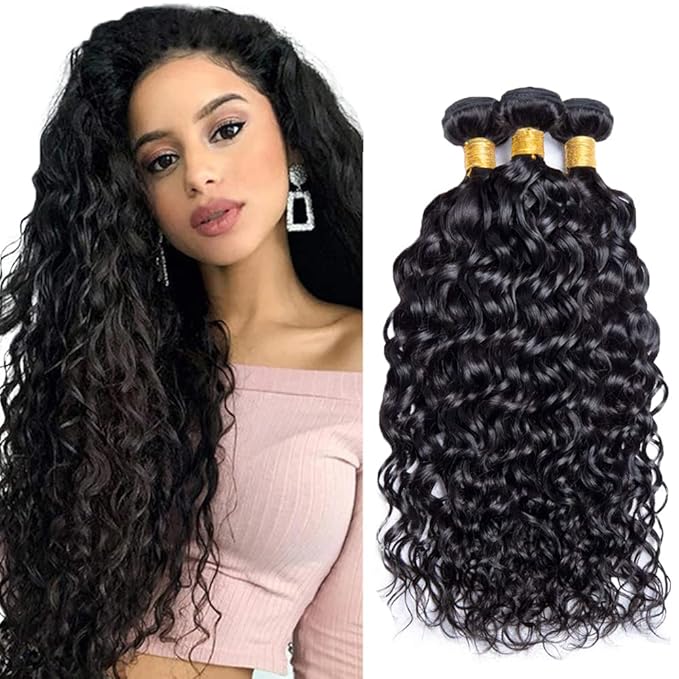 24 26 28 inch #1B Human Hair Bundles Water Wave Bundles Human Hair Wet and Wavy Bundle Double Weft Natural Black Color 300g