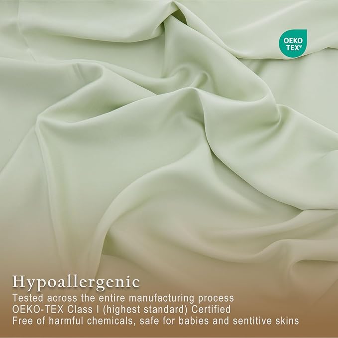 TOSMO Luxury Cooling Sheet Set - 100% Viscose from Bamboo, 4-Piece Bedding Set (Full Size) - 18” Extra Deep Pockets, Oeko-Tex Certified, Silky Soft and Breathable, Light Green