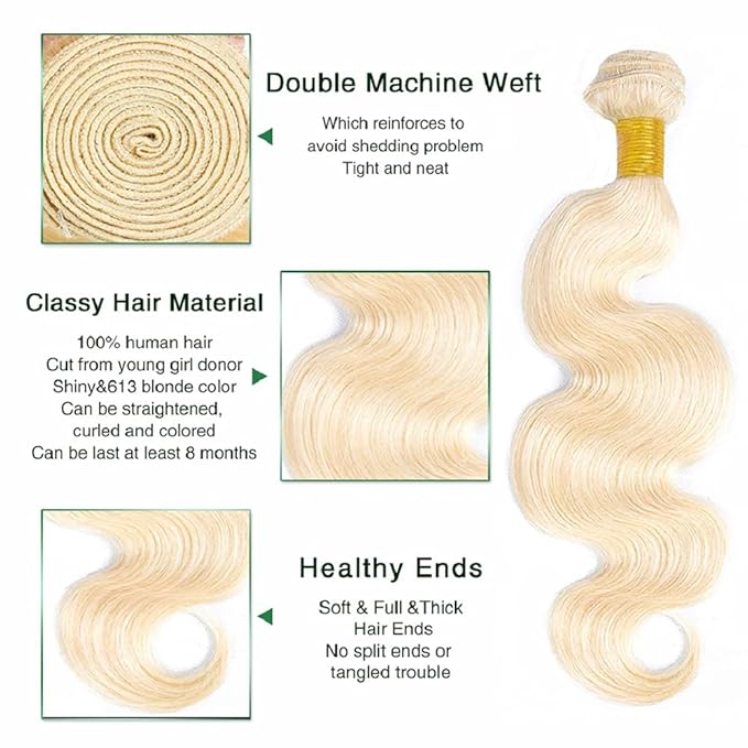 Freiuoke Blonde Bundles 613 Body Wave Bundles Human Hair Unprocessed Virgin Hair 18 20 22 Inch Blonde Body Wave Hair Extensions
