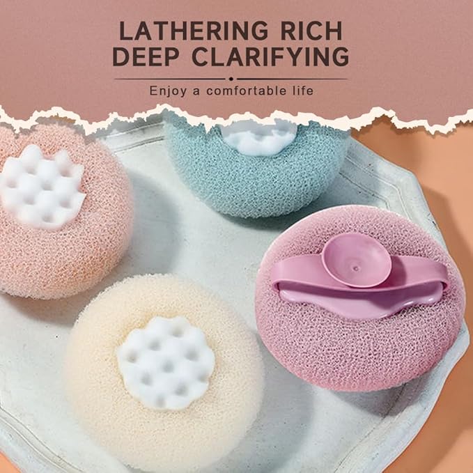 Super Soft Sunflower Suction Cup Bath Ball, 2025 New 2-in-1 Sunflower Bath Ball Exfoliating Bath Sponge Cleaning Brush, Sponge Mesh Pouf Shower Ball for Women, Men Shower (Purple+Green)