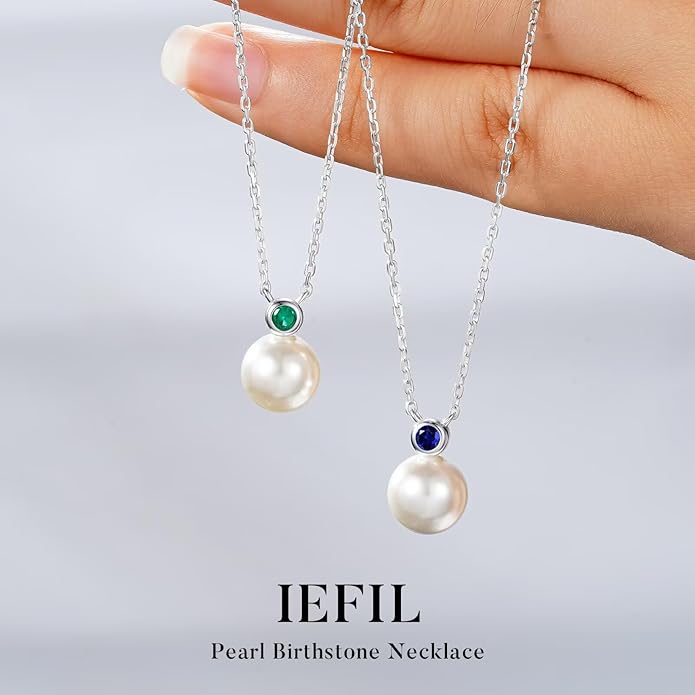 Iefil 9-10 mm Freshwater Pearl Birthstone Necklace for Women - S925 Sterling Silver Pearl Jewelry, Anniversary Birthday Gifts for Wife Girlfriend Mom