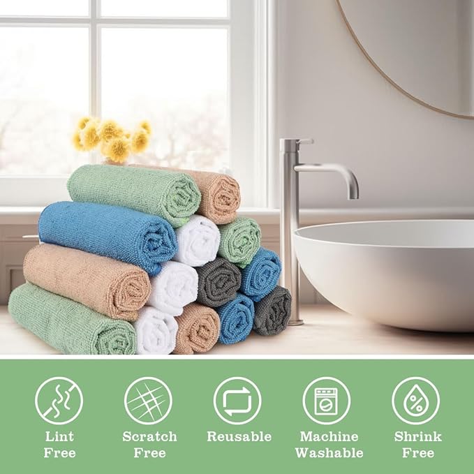 Washcloths Bulk 200 Pack Face Towels (12" x 12"), Highly Soft Wash Cloths and Hand Towels, Fast Drying Multi-Purpose Microfiber Cleansing Cloths for Bathroom, Hotel, Spa, and Salon -Multicolor