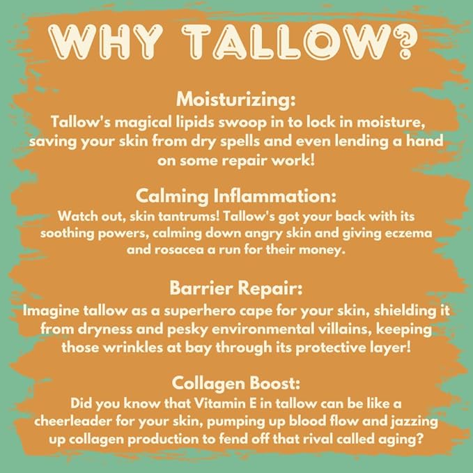 Grass-Fed Tallow Lip Balm with Organic Beeswax - Crafted With Only 2 Ingredients To Lock In Soothing Moisture (Unscented) - 2 Pack