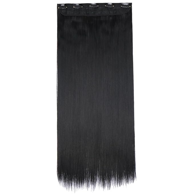 S-noilite 26" Straight Curly 3/4 Full Head One Piece 5clips Clip in Hair Extensions Long Poplar Style for Women Natural Black Hair Piece (26" - Straight, dark black)