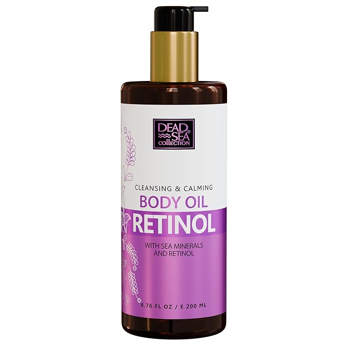 Dead Sea Collection Retinol Body Oil for Dry Skin – Moisturizing & Hydrating Skin Oil with Vitamin E & Blend of Almond, Grape, Olive, Wheat Germ Oil – Nourishing Skincare – 6.76 oz