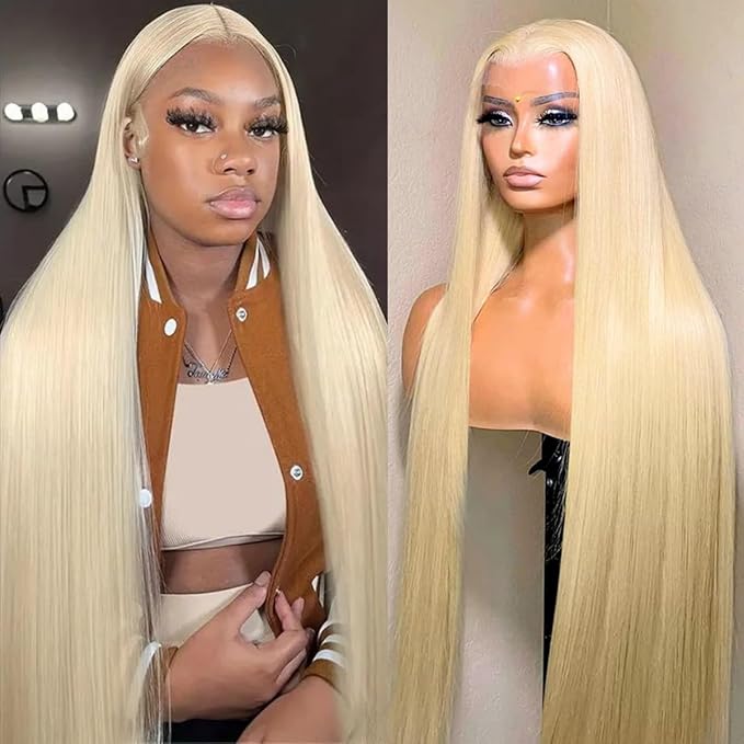 LICHANG 30 Inch 613 Lace Front Wig Human Hair 13X4 Blonde Straight Pre Plucked 200% Density