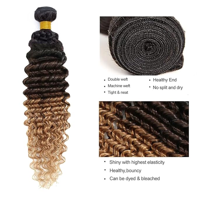 Freiuoke t1b/4/27 Deep Hair Bundle Ombre Human Hair Extensions Brazilian Virgin Remy Hair 3 Bundles 22 24 26 Inch 4/27 Human Hair Bundles