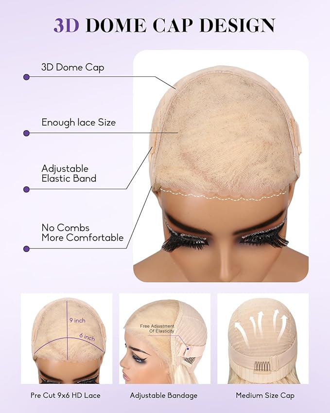 613 Lace Front Wig Human Hair 180% Density Wear and Go Glueless Wigs Human Hair Blonde Wig Human Hair Pre cut Lace Pre Plucked Real Bleached Knots (22inch,9X6 Straight Wig)