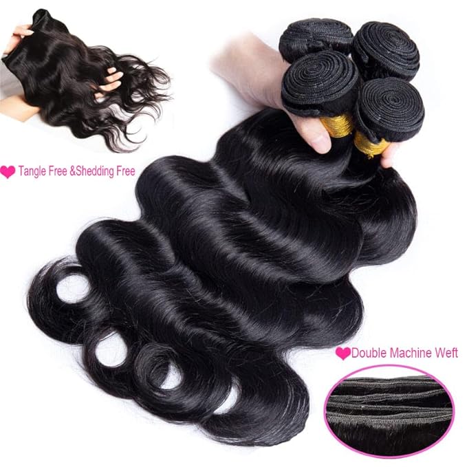 16A Human Hair Bundles 16 18 20 22 Inch Body Wave 400g Unprocessed Brazilian Virgin Hair 4 Bundles Deals Human Hair Extensions Quick Weave Human Hair Natural Black Color