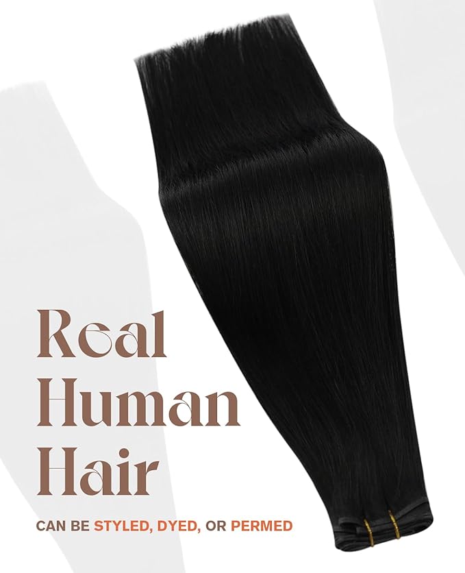 Sunny Hair Genius Weft Hair Extensions Jet Black 22inch Long Hair Genius Weft Sew in Hair Extensions for Women Invisible Weft Hair Extensions Human Hair Jet Black