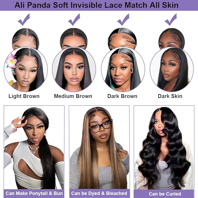 ALI PANDA (2-YEAR Life, 220g, 210% Density 6x4 Wear and Go Wig,100% Human Hair, Skinlike HD Glueless Closure Wigs Human Hair Pre Plucked Pre Cut, (0.1mm Ultra-Thin HD Lace), Middle Part 26 Inch