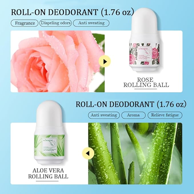 Aluminum Free Deodorant for Women, Mini Travel Size Body Antiperspirant for Women, Rose Fresh Anti Sweat Roll-On Deodorant - 1.76 Oz