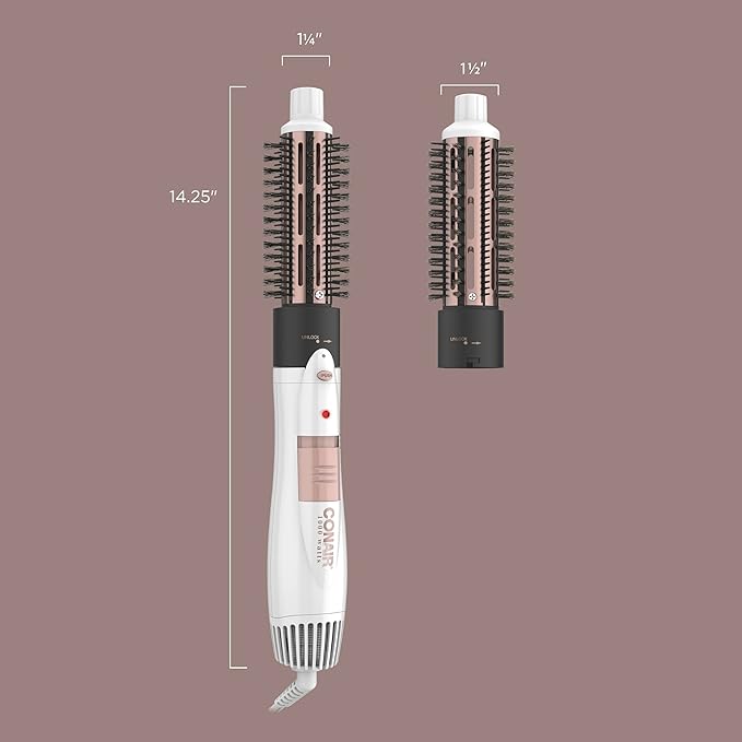 Conair Double Ceramic 2-in-1 Hot Air Brush, 1000W, Interchangeable 1¼" & 1½" Thermal Brushes for Voluminous Curls & Straight Styles, Hot Brush for Fine & Thick Hair