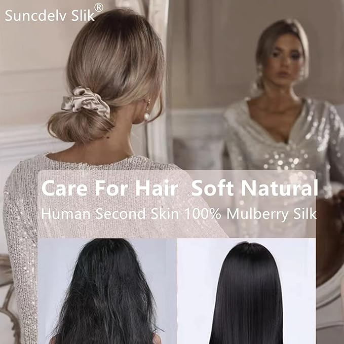 Suncdelv Silk,100% Silk Scrunchies for Hair,22 Momme Hair Ties for Anti-Crease & Breakage,Natural Women Hair Accessories，Fashion Hairbands 3PCS（White,Black,Pink）