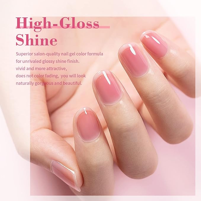 RARJSM Nude Gel Polish Sheer Clear Healthy Pink Gel Nail Polish Nude Transparent Hot Pink Jelly Nail Gel Polish Varnish Curing Requires LED UV French Manicure Soak Off for Home Salon 1pcs 15ml