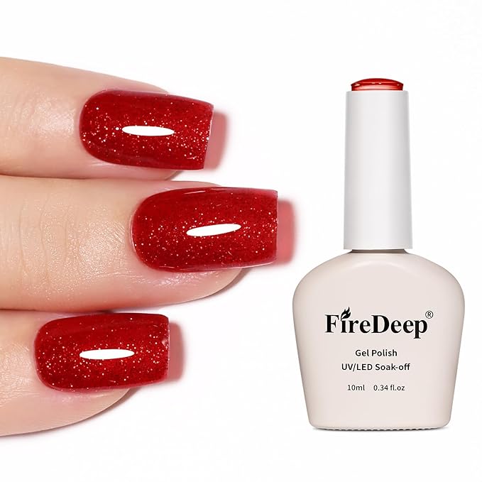 Red Glitter Gel Polish Hema Free 0.34 OZ Same Color Same Top Cover Christmas Red Reflective Sparkle UV Polish Manicure Art DIY