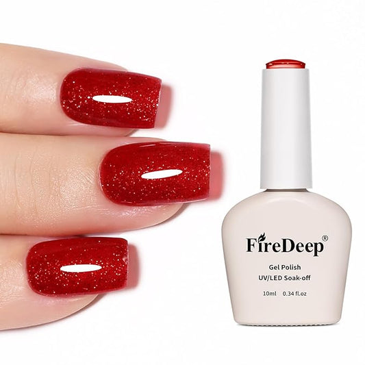 Red Glitter Gel Polish Hema Free 0.34 OZ Same Color Same Top Cover Christmas Red Reflective Sparkle UV Polish Manicure Art DIY