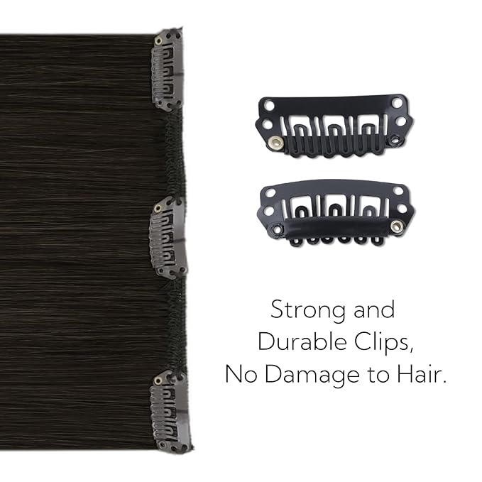 HOTBANANA Clip in Hair Extensions Real Human Hair, 5Pcs 80g 22 Inch Dark Brown Straight Remy Clip in Extensions