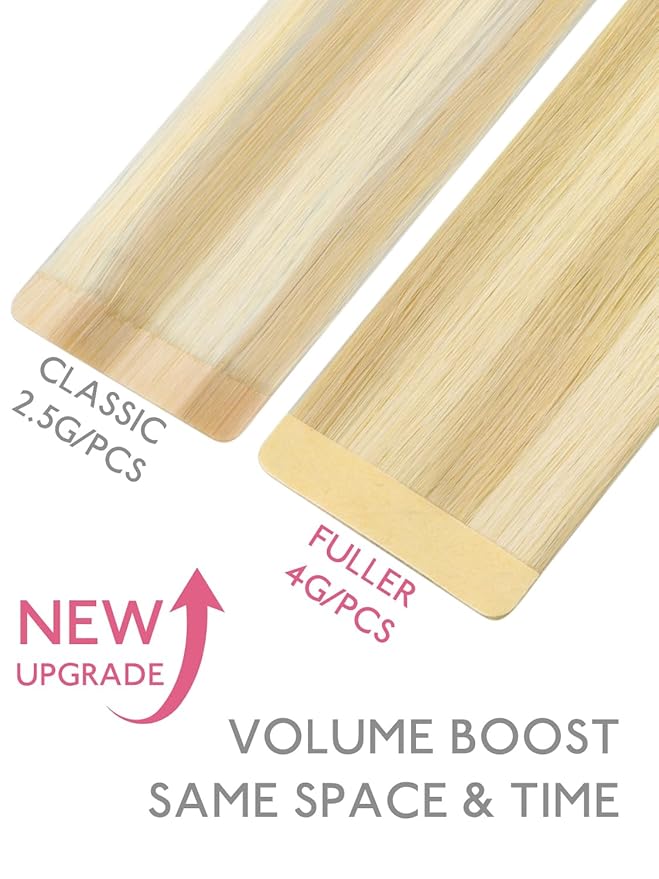 WENNALIFE Fuller Tape in Hair Extensions Human Hair, 20 inch 20pcs 80g Light Blonde Highlighted Golden Blonde Remy Hair Straight Tape in Extensions Skin Weft Tape Ins Extensiones De Cabello Humano