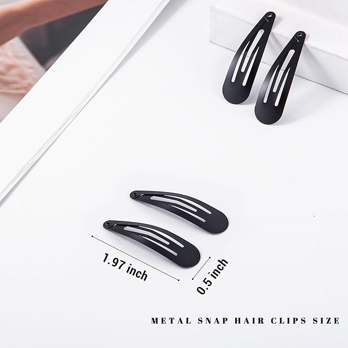 48 PCS Small Metal Barrettes For Women Non Slip Water Drop Snap Clips For Thick Thin Fine Hair Classic Accessories,Black,1.97 x 0.5 In