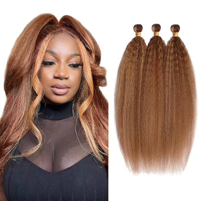 28 30 32 Inch Highlight Bundles Light Brown Kinky Straight Bundle Color 30 Human Hair 3 Bundles Brazilian Virgin Remy Hair Extensions