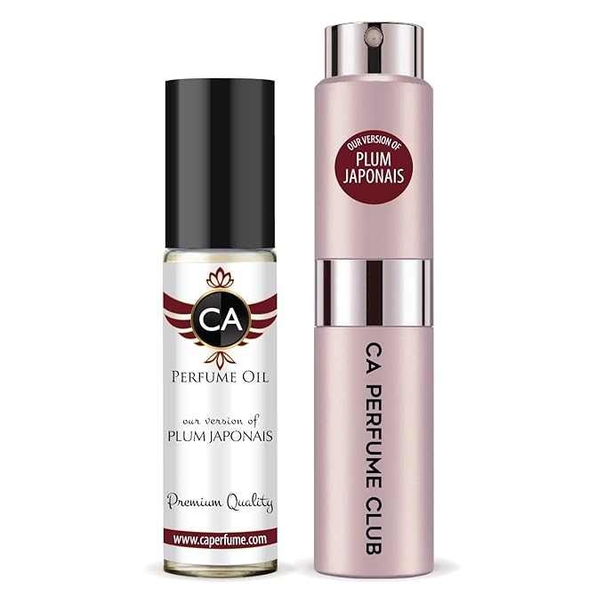 CA Perfume Duo Impression of Plum Japonais For Women Perfume Layering Set Long Lasting Travel Size EDP + Body Oil Roll-On Bottle 0.27 Fl Oz+0.33 Fl Oz