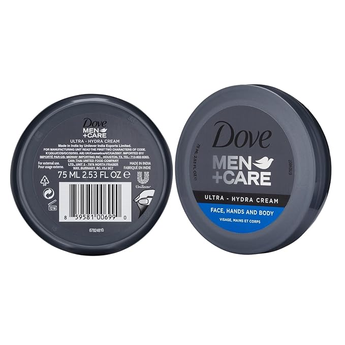 Dove Men+Care Ultra Hydra Cream Lotion, 3-In-1 Advanced Skin Care for Men, Face Cream, Hand & Body Lotion for Dry Skin, 2.53 Fl Oz (Pack of 12)