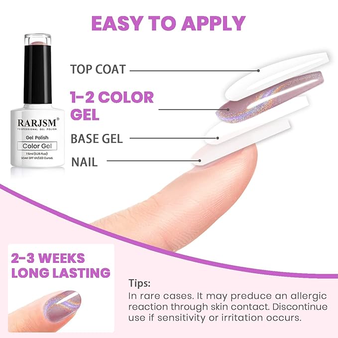 RARJSM Cat Eye Gel Nail Polish, Galaxy Chameleon Magnetic Gel Pink Holographic Glitter Soak Off U V L E D DIY Manicure Art for Salon Designs and Home DIY 7.5ML/0.26fl oz