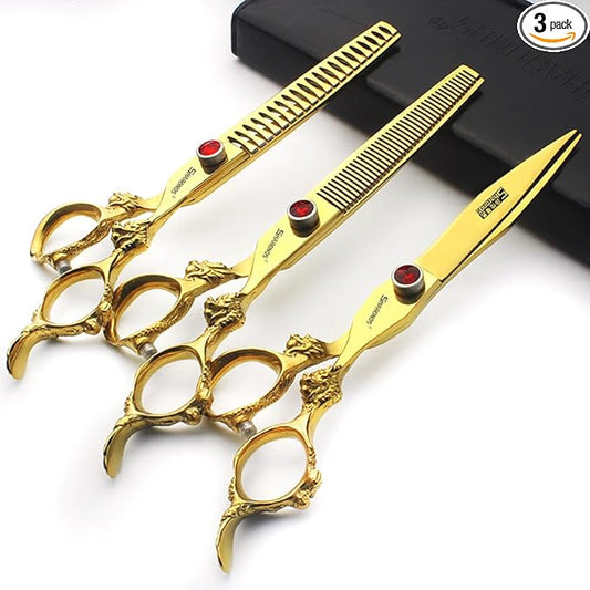 7" 7.5" 8"9" Professional Hairdressing Scissors Barber Salon Hair Cutting Dragon Shears (Large). (7 inch 3pc-B)