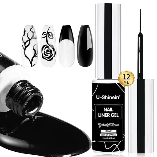 12 ml Painting Liner Gel Polish, High-gloss, Long-lasting Gel Art Classic Black Paint French Butterfly Lines Built-in Fine Nail Brush Soak Off UV/LED Nail polish Nail Gel Nail Art Manicure