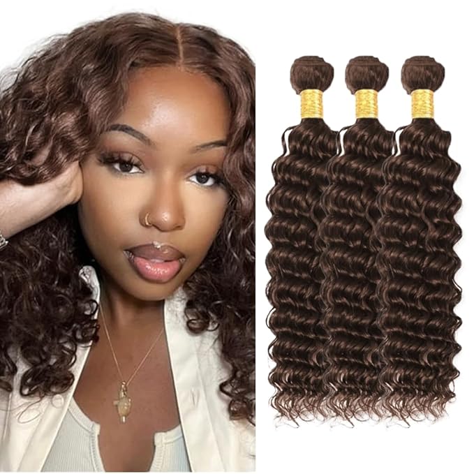 Brown Human Hair Bundles #4 Deep Wave Bundles Chocolate Brown Human Hair Bundle 12 14 16 inch #4 Human Hair Bundle 300g
