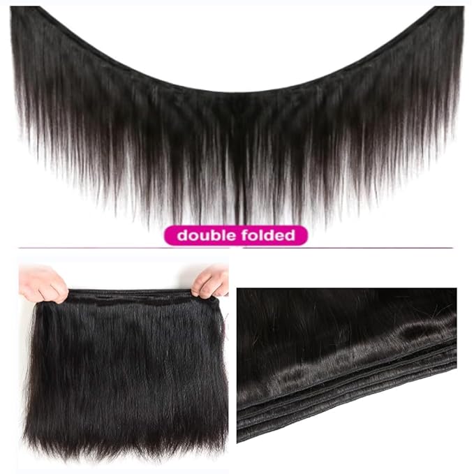 Brazilian Virgin Hair Straight 12A 100% Unprocessed Human Hair Straight Bundles 150% Density (10 12 14 inches) Double Weft Human Hair Weave 3 Bundles Natural Black Color For Women
