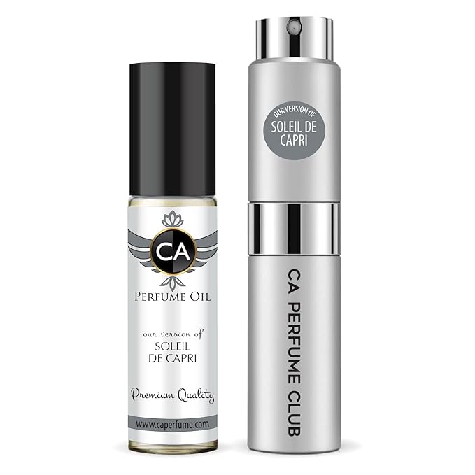 CA Perfume Duo Impression of Soleil De Capri For Women And Men Perfume Layering Set Long Lasting Travel Size EDP + Body Oil Roll-On Bottle 0.27 Fl Oz+0.33 Fl Oz