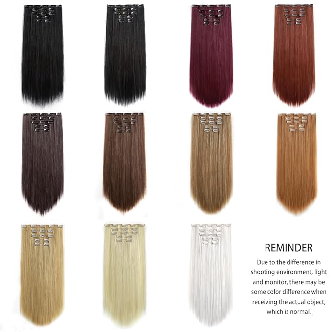 Blonde Brown Hair Extension Clip in Straight 22" Long Synthetic Invisible Extensions Black Fluffy and not tangled Clips on Hairpieces for Women 5PCS Curly Wavy 18" Red White Natural 5 Oz
