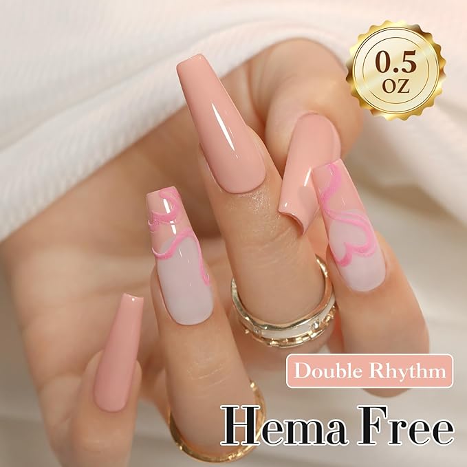 Double Rhythm 0.50 OZ Gel Polish Hema Free Same Color Same Bottle Golden Round Translucent Neutral Natural Milky 15 ML Jelly UV Polish Art DIY at Home (Khaki Nude-C1467)