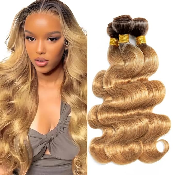 Ombre Brown Bundles Human Hair Honey Blonde Body Wave Bundles 22 24 26 inch Two Tone Black to Blonde Color
