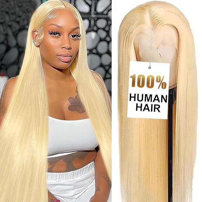 34 Inch 613 Lace Front Wig Human Hair Blonde HD Straight Lace Frontal Wig Pre Plucked 200% Density Glueless Wigs Human Hair