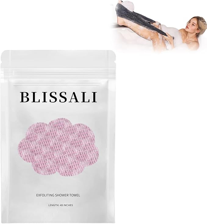 BLISSAL Exfoliating Shower Towel 47", Advanced Exfoliating Microfiber Towel, Premium Scrub Bathroom Towel Set for Smooth Skin, Quick Drying Durable and Gentle for Sensitive Skin (Pink)