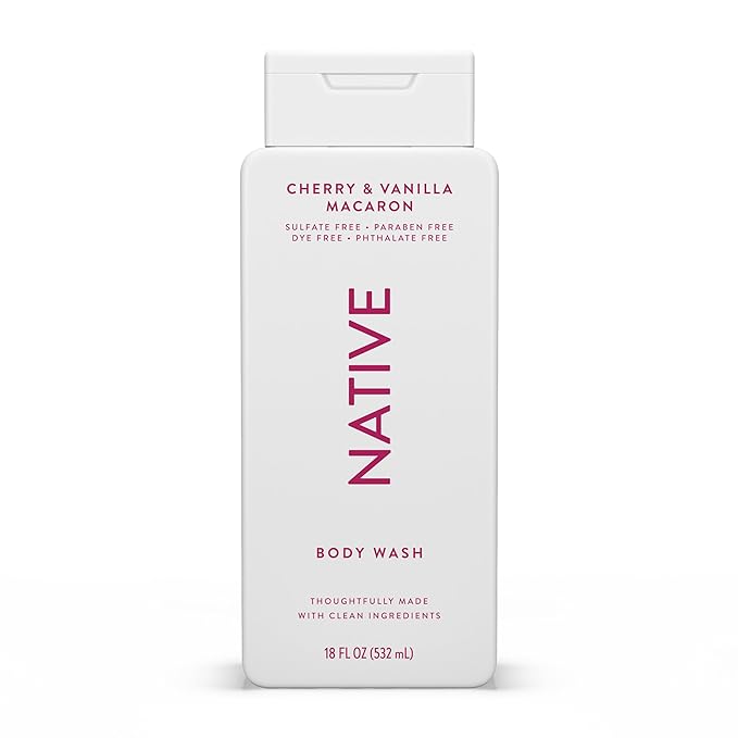 Native Body Wash Contains Naturally Derived Ingredients | For Women & Men, Sulfate, Paraben, & Dye Free Leaving Skin Soft and Hydrating | Cherry & Vanilla Macaron 18 oz